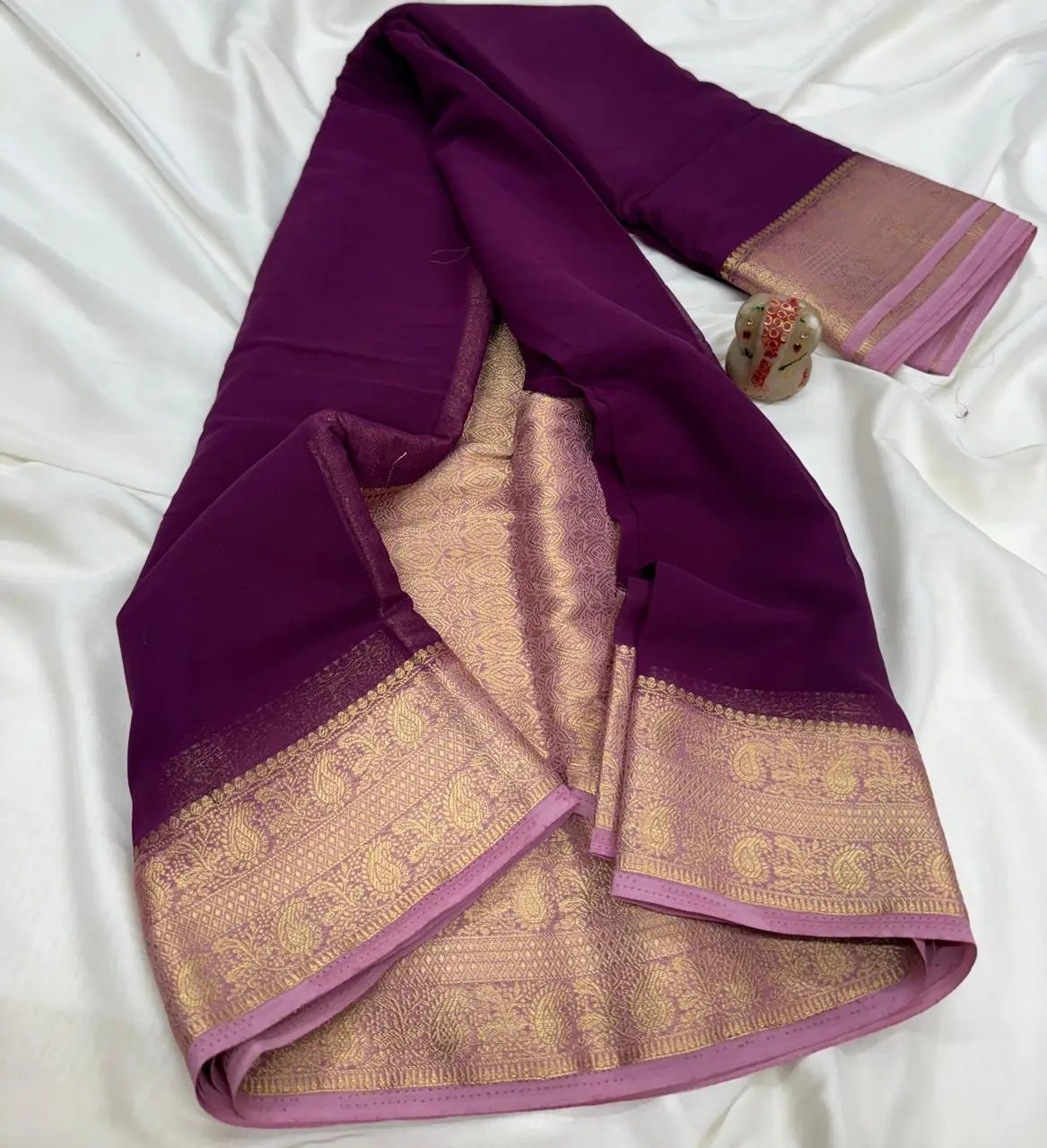 Rust Orange PURE GALA  GEORGETTE Kanchipuram Silk Saree